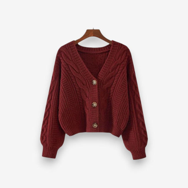 Elviane langærmet sweater med V-hals og knaplukning