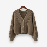 Elviane langærmet sweater med V-hals og knaplukning