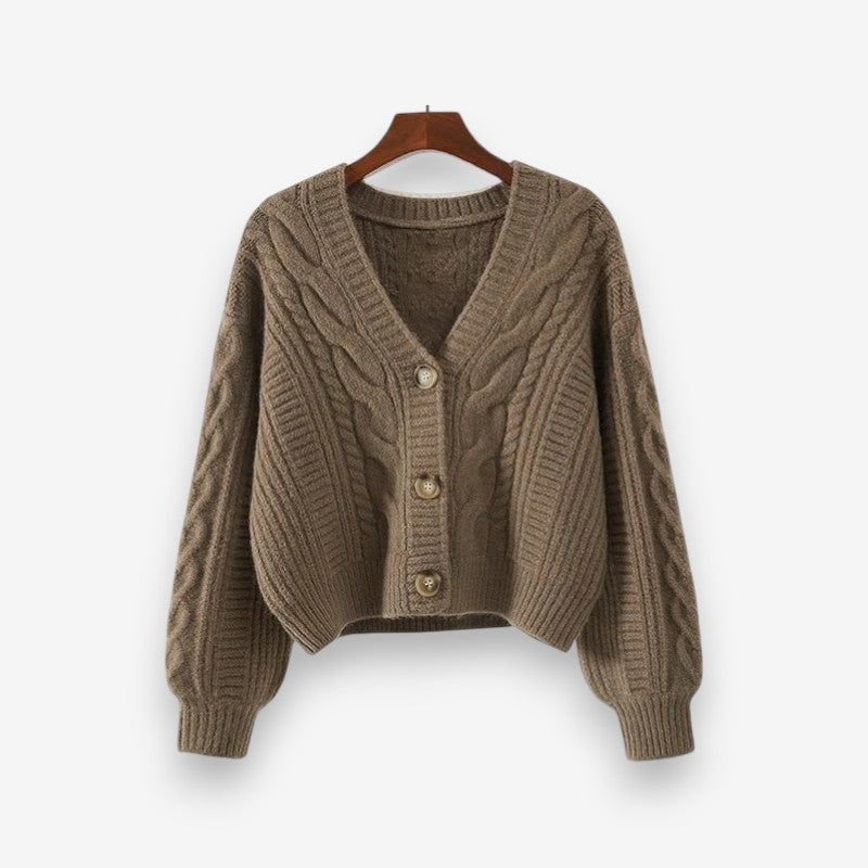 Elviane langærmet sweater med V-hals og knaplukning