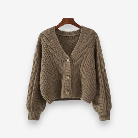 Elviane langærmet sweater med V-hals og knaplukning