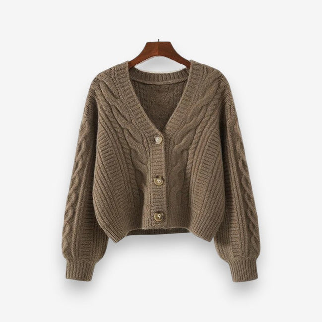 Elviane langærmet sweater med V-hals og knaplukning