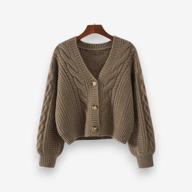 Elviane langærmet sweater med V-hals og knaplukning