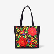 Florviana taske dame – tote taske med blomster- og fuglebroderi og håndtag