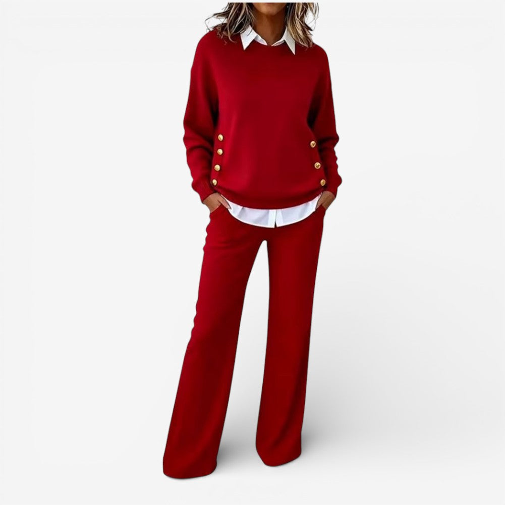 Elvara two piece set med langærmet sweater og bukser med vide ben