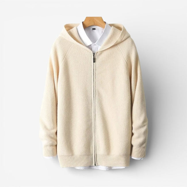 Langærmet cardigan med hætte og lynlås til daglig brug