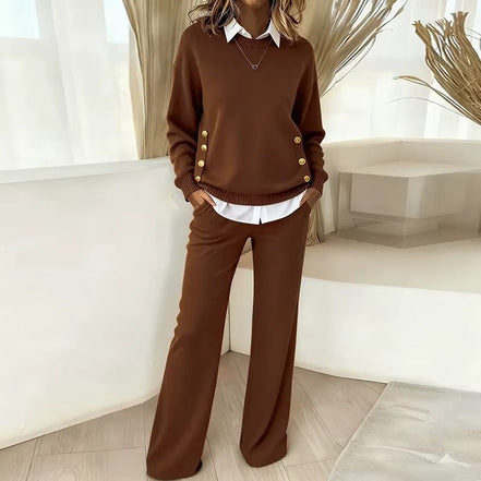 Elvara two piece set med langærmet sweater og bukser med vide ben