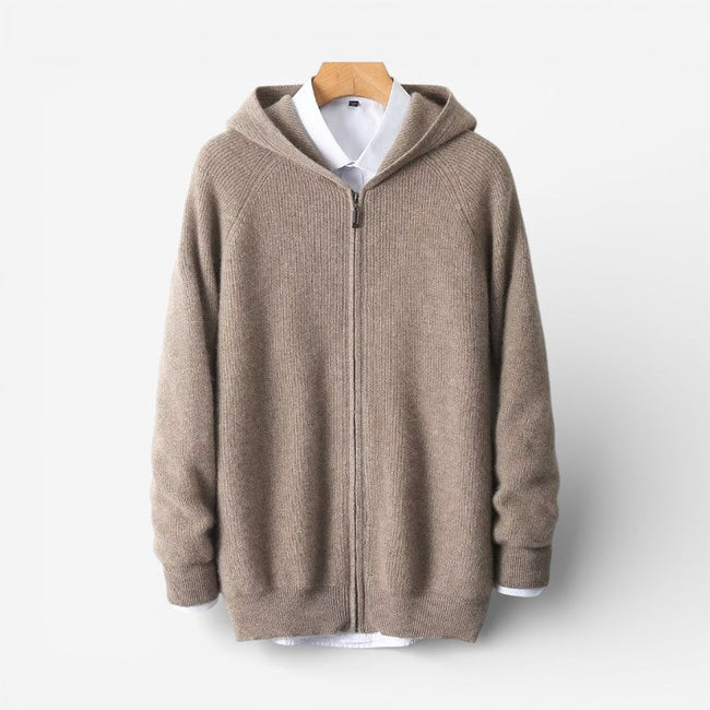 Langærmet cardigan med hætte og lynlås til daglig brug