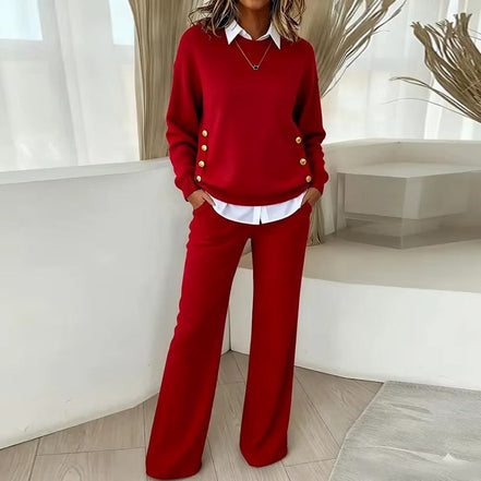 Elvara two piece set med langærmet sweater og bukser med vide ben
